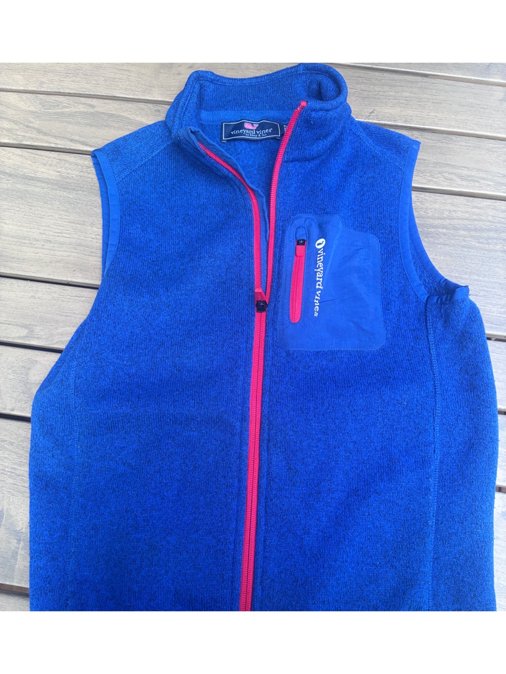 Vineyard Vines Kids Royal Blue Fleece Vest with Red Zipper Sz 10